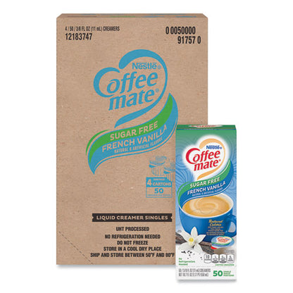 Liquid Coffee Creamer, Zero Sugar French Vanilla, 0.38 Oz Mini Cups, 50/box, 4 Boxes/carton, 200 Total/carton