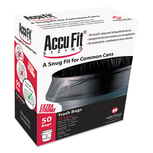 Linear Low Density Can Liners With Accufit Sizing, 44 Gal, 0.9 Mil, 37" X 50", Black, 50/box