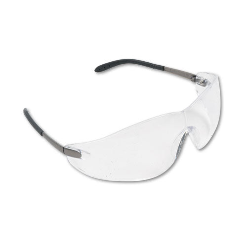 Blackjack Wraparound Safety Glasses, Chrome Plastic Frame, Clear Lens, 12/box