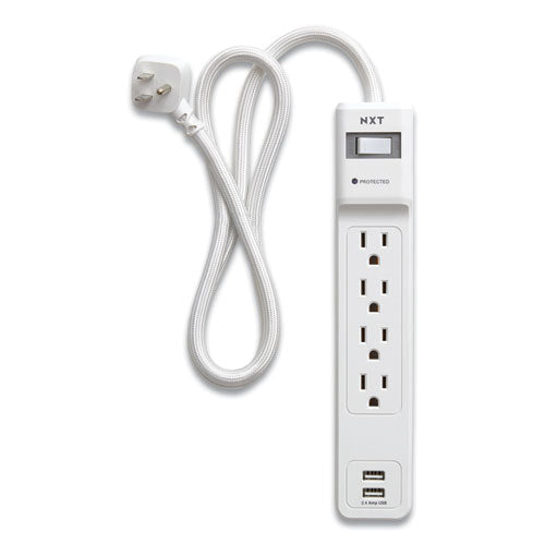 Surge Protector, 4 Ac Outlets/2 Usb Ports, 3 Ft Cord, 600 J, White