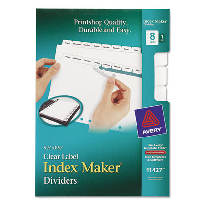 Print And Apply Index Maker Clear Label Dividers With Label Strip/white Tabs, 7-hole Punched, 8-tab, 8.5 X 5.5, White, 1 Set