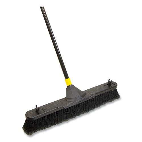 Bulldozer Smooth Surface Pushbroom With Scraper Block, 24 X 60, Powder Coated Handle, Tampico Bristles, Black/yellow