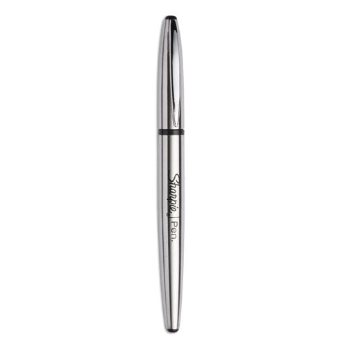 Stainless Steel Porous Point Pen, Stick, Fine 0.5 Mm, Black Ink, Brushed Silver Barrel