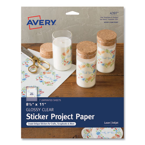 Avery Sticker Project Paper Laser/inkjet Multipurpose Labels, 11 X 8.5, Glossy Clear, 1 Label/sheet, 7 Sheets/pack