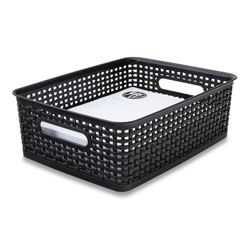 Plastic Weave Bin, Medium, 14" X 10.5" X 4.63", Black