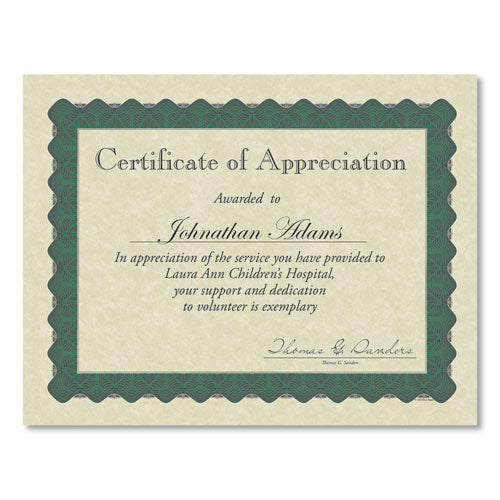 Metallic Border Certificates, 11 X 8.5, Ivory/green With Green Border, 100/pack