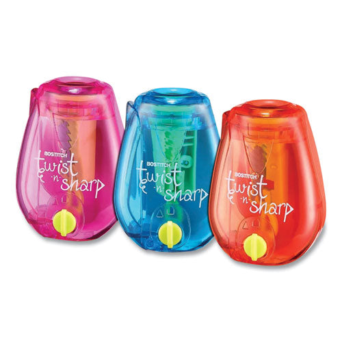 Twist-n-sharp Pencil Sharpener, One-hole, 3.5 X 1.25 X 5.5, Assorted Colors, 3/box