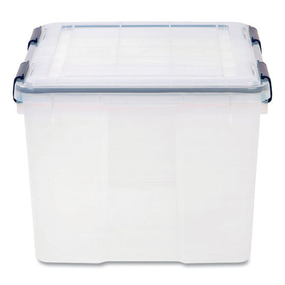 Weathertight Latching Flat Lid Storage Box, 11.5 Gal, 15.7" X 19.7" X 11.7", Clear