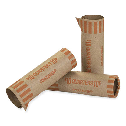 Gunshell Crimped-end Coin Wrapper, Quarters, $10.00, Kraft/orange, 1,000/carton