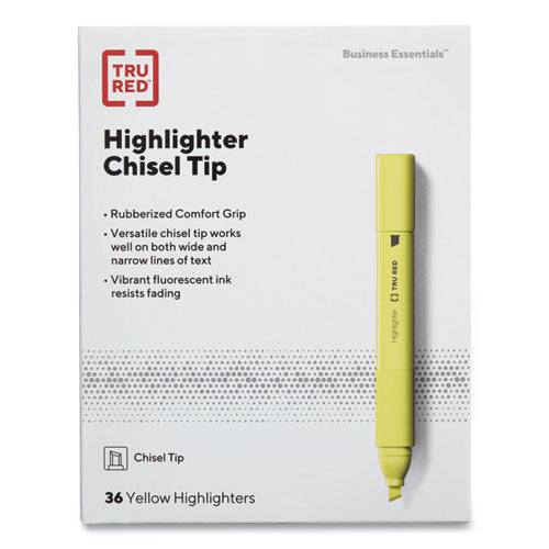 Pen Style Chisel Tip Highlighter, Yellow Ink, Chisel Tip, Yellow Barrel, 36/pack