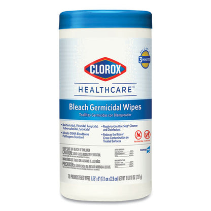 Bleach Germicidal Wipes, 1-ply, 6.75 X 9, Unscented, White, 70/canister