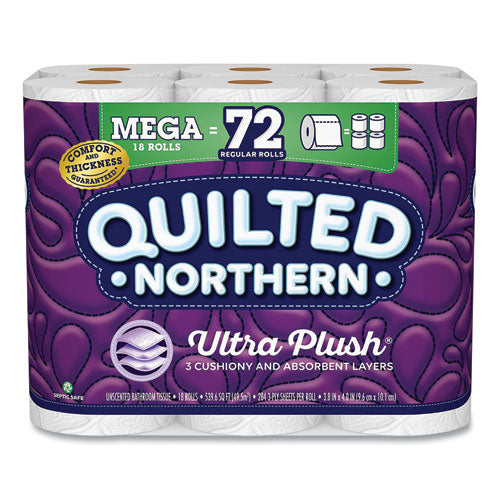 Ultra Plush Bathroom Tissue, Mega Rolls, Septic Safe, 3-ply, White, 284 Sheets/roll, 18 Rolls/carton