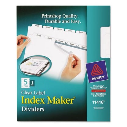 Print And Apply Index Maker Clear Label Dividers With Printable Label Strip And White Tabs, 5-tab, 11 X 8.5, White, 1 Set