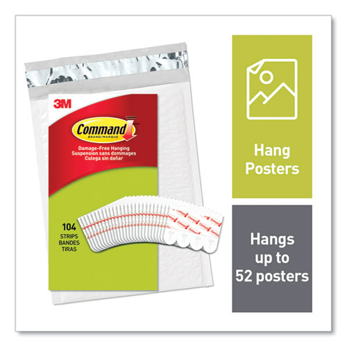 Poster Strips, Removable, Holds Up To 1 Lb Per Pair, Small, 0.63 X 1.75, White, 104/pack