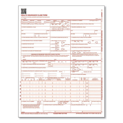 Cms Health Insurance Claim Form, Two-part Carbonless, 8.5 X 11, 100 Forms Total