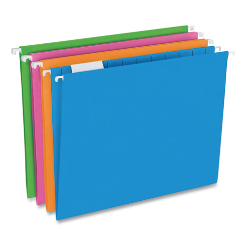 Glow Poly Hanging File Folders, Letter Size, 1/5-cut Tabs, Assorted Colors, 12/box