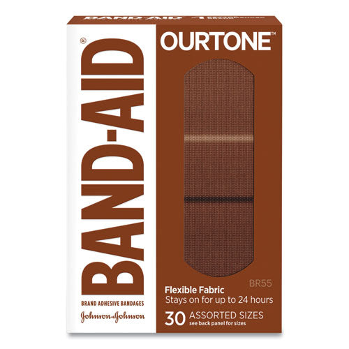 Ourtone Adhesive Bandages, Br55, 2.25 X 0.63; 3 X 0.75; 3 X 1, Medium Brown, 30/pack