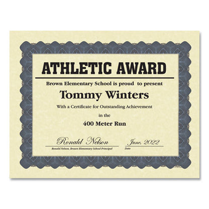 Metallic Border Certificates, 11 X 8.5, Ivory/blue With Blue Border, 100/pack