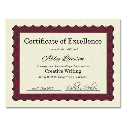 Metallic Border Certificates, 11 X 8.5, Ivory/red With Red Border, 100/pack