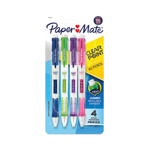 Clear Point Mechanical Pencil, 0.7 Mm, Hb (#2), Black Lead, Assorted Barrel Colors, 4/pack