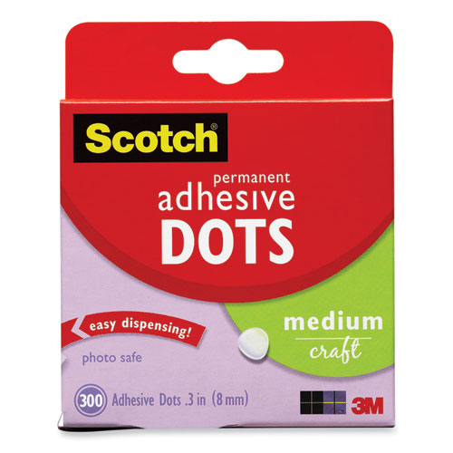 Mounting Adhesive Dots, 0.3" Dia, Transparent, 300/pack