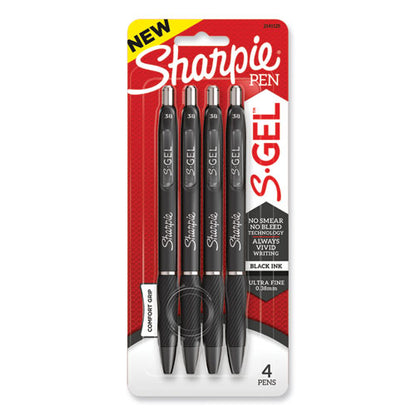 S-gel High-performance Gel Pen, Retractable, Extra-fine 0.38 Mm, Black Ink, Black Barrel, 4/pack