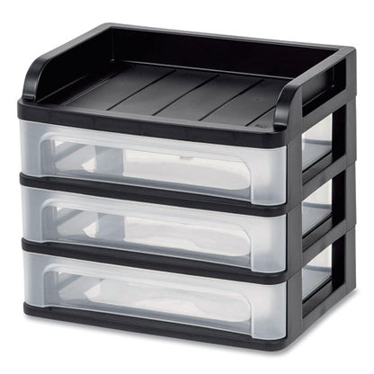 Medium Three-drawer Desktop Storage, 3 Sections, Letter Size Files, 14.25 X 11.88 X 11.25, Black/clear