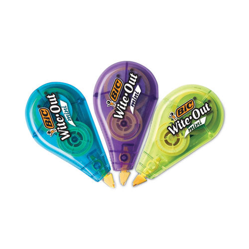 Wite-out Brand Mini Correction Tape, Non-refillable, Blue/purple/yellow Applicators, 0.2" X 314.4", 3/pack