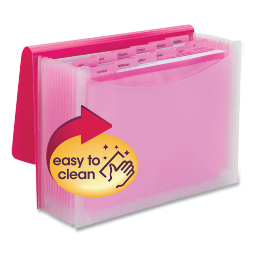 Poly Expanding Folders, 12 Sections, Cord/hook Closure, 1/6-cut Tabs, Letter Size, Pink/clear