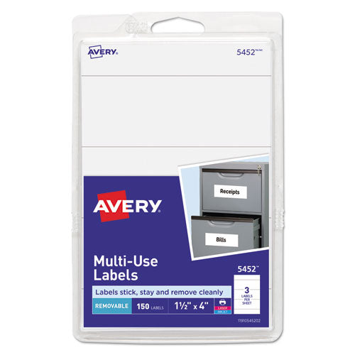 Removable Multi-use Labels, Inkjet/laser Printers, 1.5 X 4, White, 3/sheet, 50 Sheets/pack, (5452)