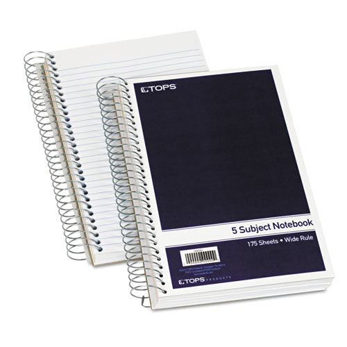 Wirebound Five-subject Notebook, Wide/legal Rule, Navy Cover, (175) 9.5 X 6 Sheets