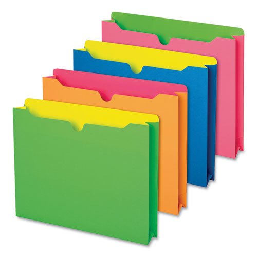 Twisted Glow Paper File Jacket, 2" Expansion, Straight Top Tab, Letter Size, Assorted Colors, 10/pack