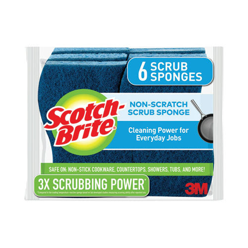 Non-scratch Multi-purpose Scrub Sponge, 4.4 X 2.6, 0.8" Thick, Blue, 6/pack