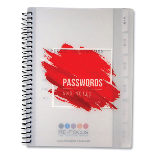 Pocket-style Password Log Book, 480 Total Entries, 4 Entries/page, White/red Poly Cover, (60) 7 X 5.5 Sheets