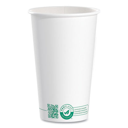 Compostable Paper Hot Cups, Proplanet Seal, 16 Oz, White/green, 1,000/carton