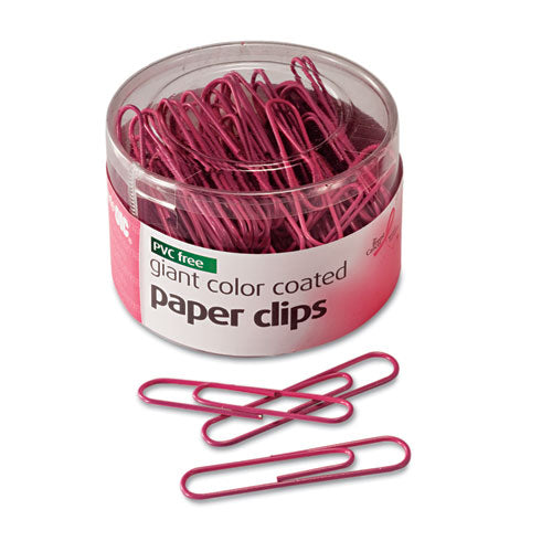 Pink Coated Paper Clips, Giant, Pet-coated, Pink, 80/pack