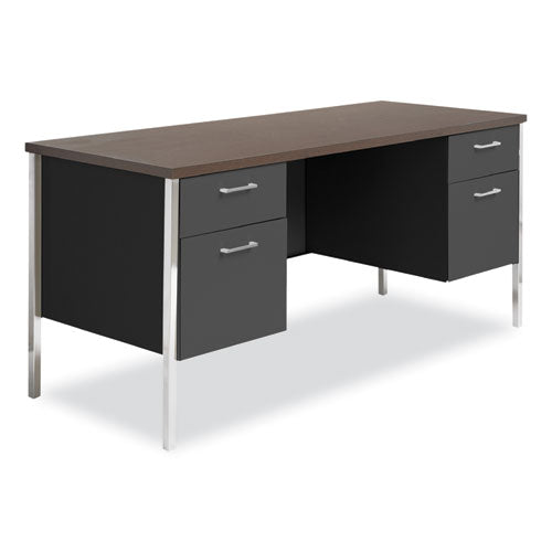 Double Pedestal Steel Credenza, 60w X 24d X 29.5h, Mocha/black