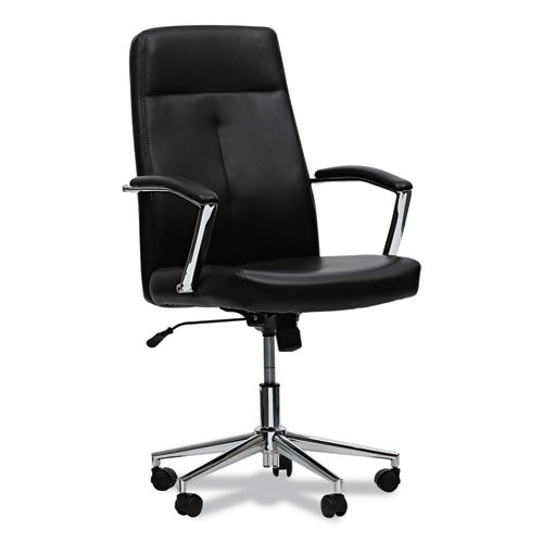 Leather Task Chair, Supports Up To 275 Lb, 18.19" To 21.93" Seat Height, Black Seat, Black Back