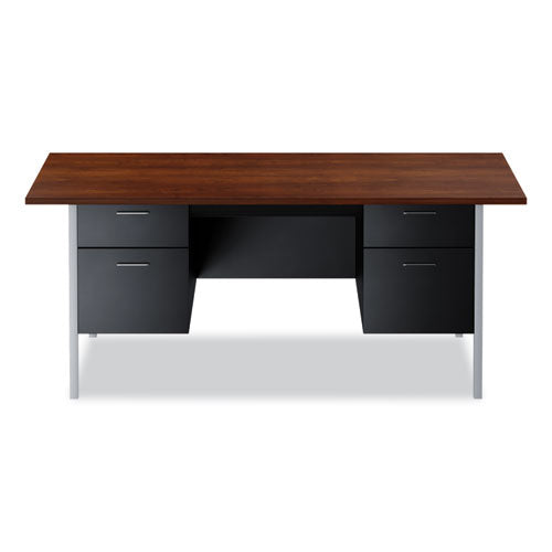 Double Pedestal Steel Desk, 72" X 36" X 29.5", Mocha/black