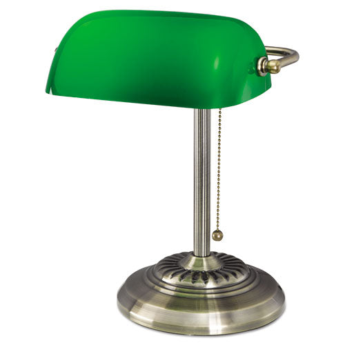 Traditional Banker's Lamp, Green Glass Shade, 10.5w X 11d X 13h, Antique Brass