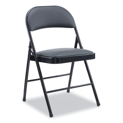 Alera Pu Padded Folding Chair, Supports Up To 250 Lb, Black Seat, Black Back, Black Base, 4/carton