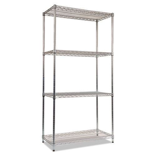 Nsf Certified Industrial Four-shelf Wire Shelving Kit, 36w X 18d X 72h, Silver