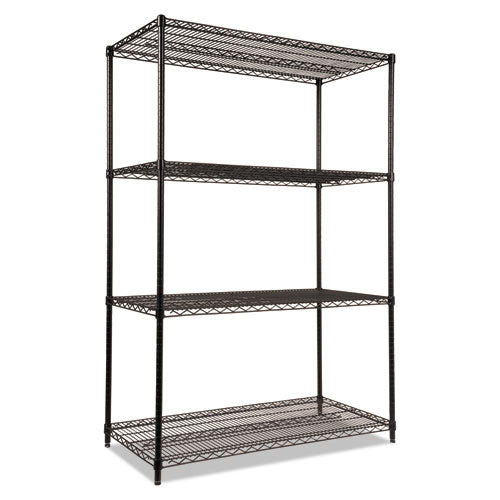 Nsf Certified Industrial Four-shelf Wire Shelving Kit, 48w X 24d X 72h, Black