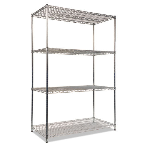 Nsf Certified Industrial Four-shelf Wire Shelving Kit, 48w X 24d X 72h, Silver