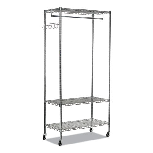 Wire Shelving Garment Rack, 40 Garments, 48w X 18d X 75h, Silver