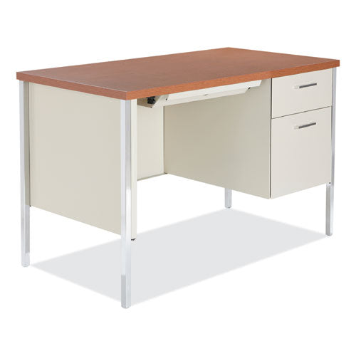 Single Pedestal Steel Desk, 45.25" X 24" X 29.5", Cherry/putty