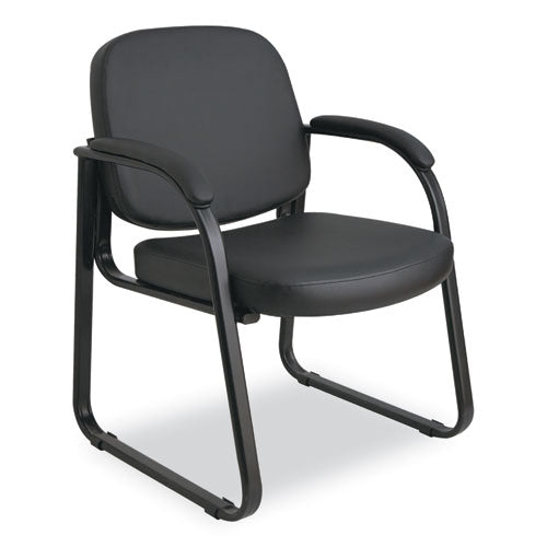 Alera Genaro Series Faux Leather Half-back Sled Base Guest Chair, 25" X 24.80" X 33.66", Black Seat, Black Back, Black Base