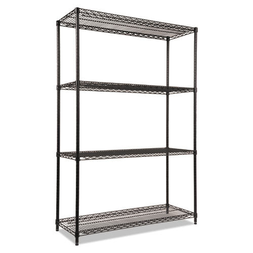 Nsf Certified Industrial Four-shelf Wire Shelving Kit, 48w X 18d X 72h, Black