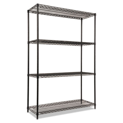 Nsf Certified Industrial Four-shelf Wire Shelving Kit, 48w X 18d X 72h, Black