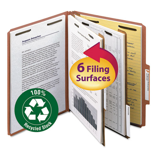 Recycled Pressboard Classification Folders, 2" Expansion, 2 Dividers, 6 Fasteners, Letter Size, Red Exterior, 10/box